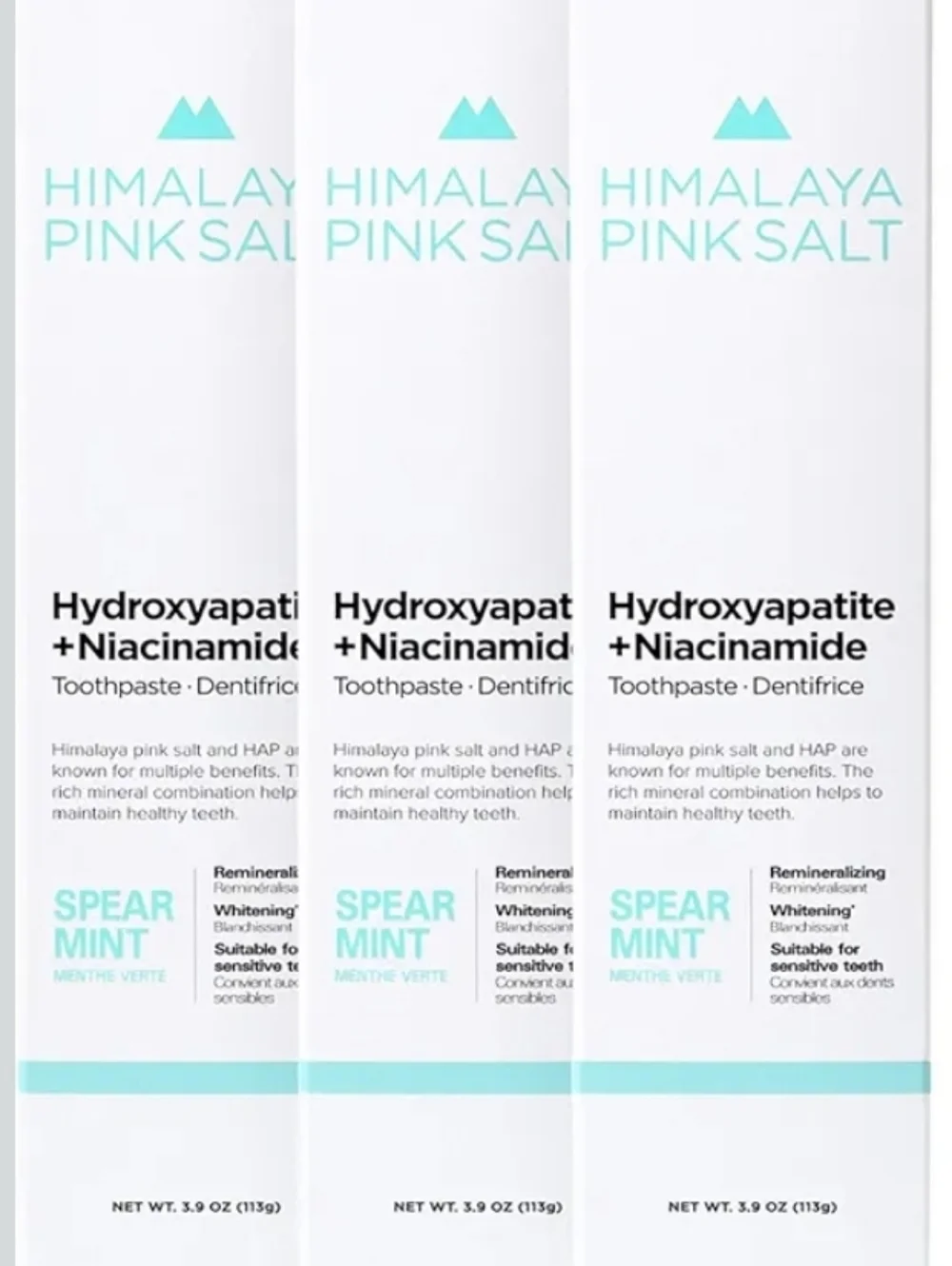 3-pack Himalaya Pink Salt Hydroxyapatite + Niacinamide Toothpaste